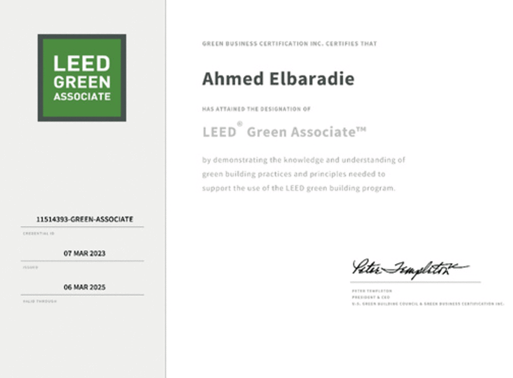 LEED Green Associate certificate – Rezaik Al Gedrawy team